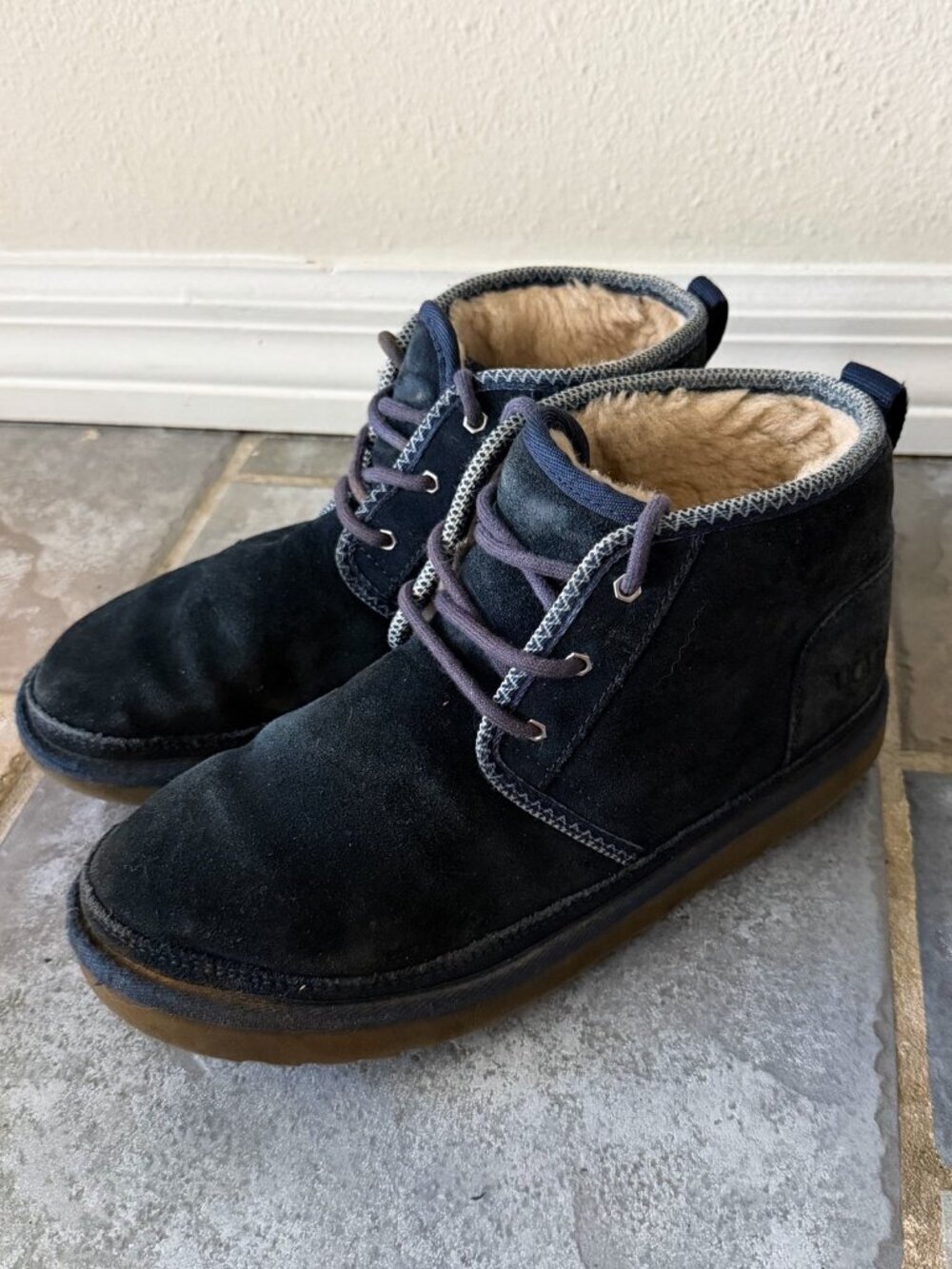UGG Neumel Chukka Boots Womens 6 Navy Blue Suede Shearling Lined